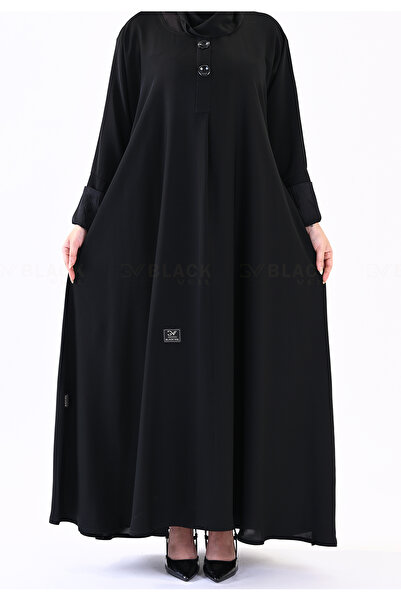 black veil عباية دبل كلوش جيوب (مع طرحة مجاناً)