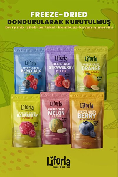 Liforia 6’lı Dondurulmuş Meyve - Sağlıklı Atıştırmalık - Çilek Kavun Portakal...