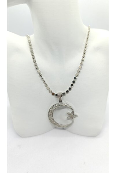 ndjewelry قلادة ''هلال فضي''