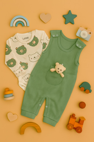 Kaptins Baby Teddy Bear Romper Teddy Bear Patterned Badi Bear Salopet