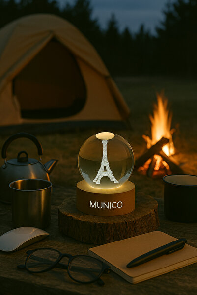 Munico Dekoratif Eyfel Kulesi Cam Küre Işıklı, Ahşap Altlıklı, Paris Temalı Masa Üstü Obje Eyfel Figürlü