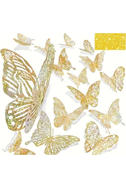 Alaa Butik Online 12'li 3D Parlak Kelebek Duvar Sticker Seti - Dekoratif Çıka...