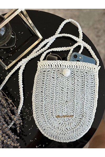 gulora Minimalist Gray Hand Knitted Crossbody Bag – 100% Paper Yarn – Handmade