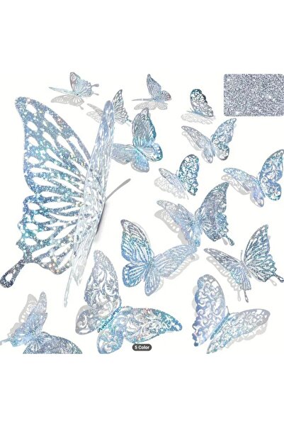 Alaa Butik Online 12'li 3D Parlak Kelebek Duvar Sticker Seti - Dekoratif Çıka...
