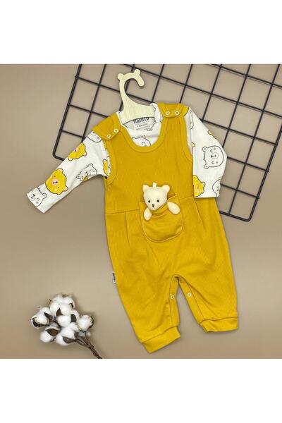 Amur Baby Teddy Bear Romper Teddy Bear Patterned Bodysuit Bear Salopet Set Cotton