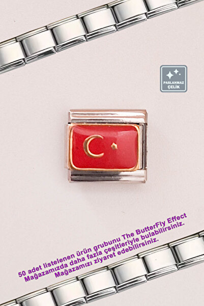 Miss TBee Italian Steel Bracelet - Single Charm - Turkish Flag