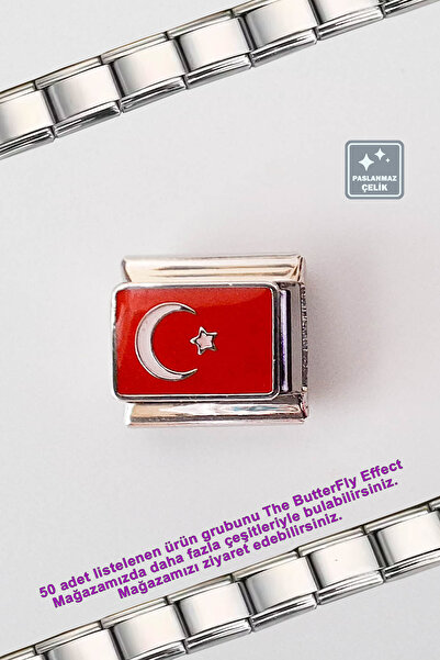Miss TBee Italian Steel Bracelet - Single Charm - Turkish Flag