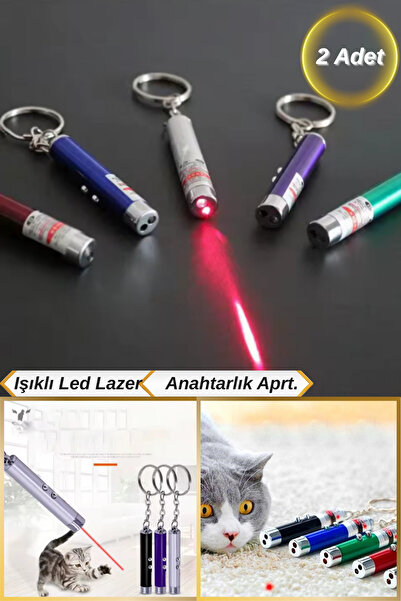 Hane Dostu 2 Adet Kırmızı Beyaz Led Işıklı 3 Fonksiyonlu Lazer Anahtarlık Ked...