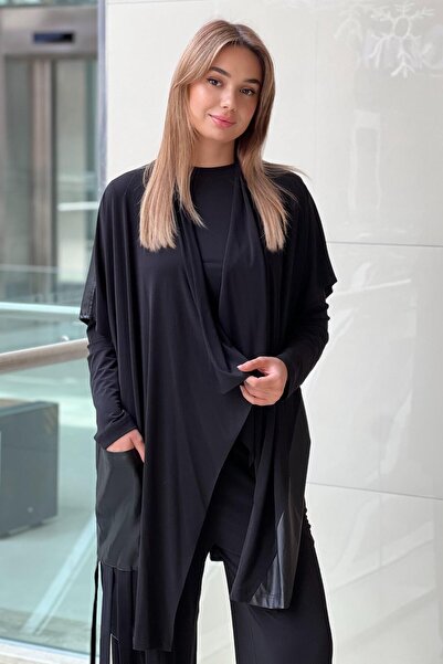 Nurcan Çetin Leather Patterned Pocketed Fringe Detailed Cap Trousers Triple Taım