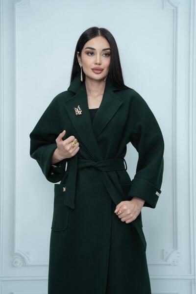 Eccim Fashion Şık Broşlu Uzun Kadın Palto Kaban Ceket