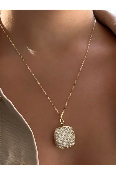 Twinssis Accessories Zirkon Taşlı Kare Açılır Kapanır Kolye