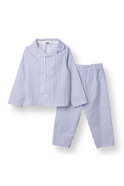 ebebek Hello Baby HelloBaby Erkek Bebek Uzun Kol Pijama Takımı Düğmeli Pamuklu Bebe Yaka Reçme Paça