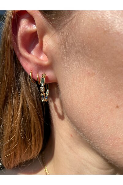 Hora Zirkon Taş Süslemeli Çelik Gold Halka küpe