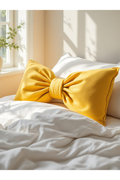 JACA وسادة زينة كبيرة الحجم من الكتان مع فيونكة (40×60 سم)