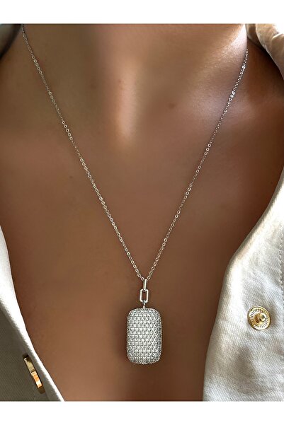 Twinssis Accessories قلادة بسلسلة مستطيلة قابلة للطي مرصعة بحجر الزركون