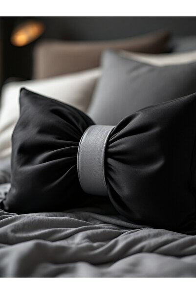 JACA Pernă decorativă din țesătură de in, cu aspect de fundă, umplută cu fund...