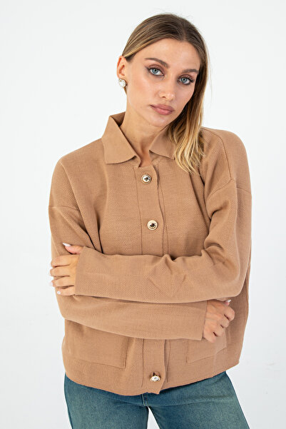 Nuevo Milk Coffee Color Buttoned Women's Cardigan – Minimal Design, Comfortab...
