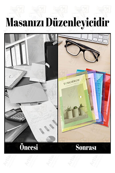 Artlantis A4 Çıtçıtlı Dosya Şeffaf Renkli Zarf Dosya 1 Adet Çıt Çıtlı Dosya Su Geçirmez 100 Yaprak Kapasite