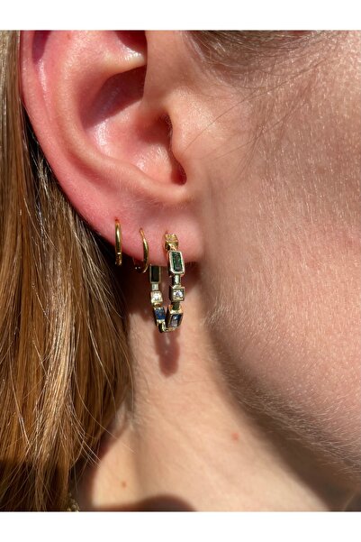 Hora Zirkon Taş Süslemeli Çelik Gold Halka küpe