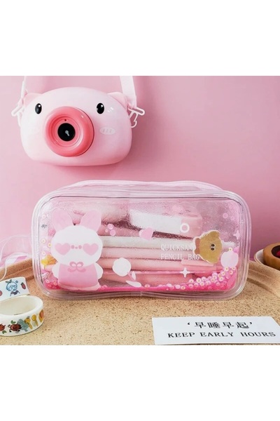 teknotrust Şeffaf içi sulu simli sevimli kalemlik ve cüzdan, okul öncesi hedi...