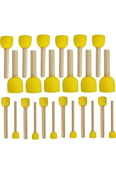 JOYZZZ مجموعة فرشاة إسفنجية مستديرة، 24 قطعة من فرش الطلاء بمقبض خشبي غير قاب...