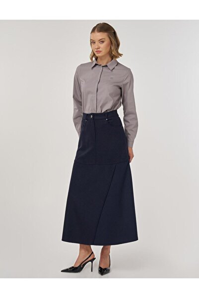 Kayra Piece Stitched Felt Skirt Dark Navy Blue