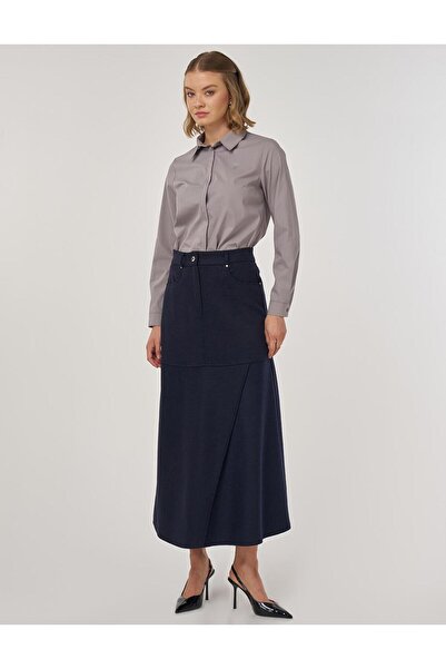 Kayra Piece Stitched Felt Skirt Dark Navy Blue