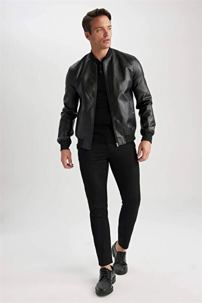 DeFacto Ανδρικό δερμάτινο παλτό και μπουφάν Y5367AZ/BK27