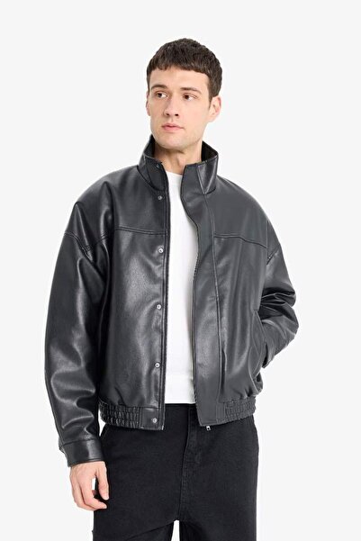 DeFacto Ανδρικό Δερμάτινο Παλτό D2427AX/BK27