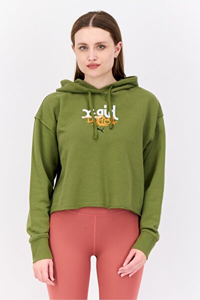 Puma x X-Girl Women Sportswear Fit Long Sleeves Training Hoodie, Olive