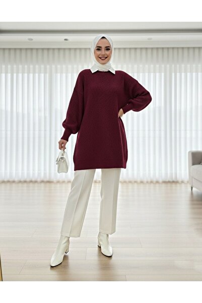 Modamorfo Bicycle collar baklava pattern knit sweater - burgundy