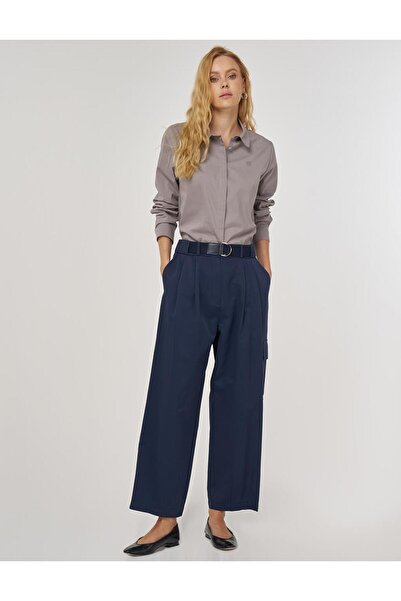 Kayra Belt Detailed Relaxed Fit Trousers Dark Navy Blue