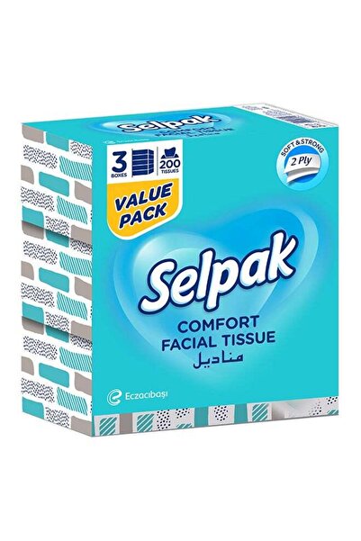 Selpak Comfort Boxed Facial Tissues 200 Sheets x 2 Ply Pack of 3