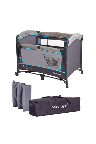 Beberoyal Patut pliant cu 2 nivele si laterala culisanta DREAMING BEAR albastru