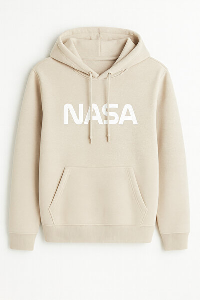 classy moda سويت شيرت أبيض بقلنسوة مطبوع عليه NASA - جيب كنغر - هودي مريح للج...