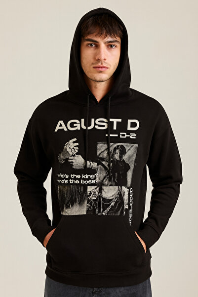 CLASSY.MODA AGUST D Принтирана суитшърт с качулка - джоб тип кенгуру - 3-нишк...