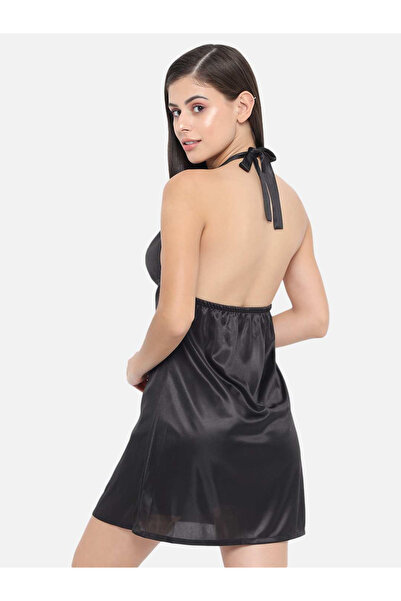 KLAMOTTEN By Styli Solid Halter Neck Babydoll with Bow Detail