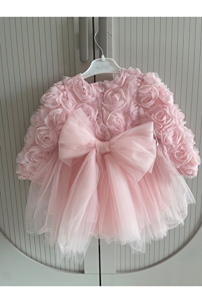 SweetMe Çiçek tülden uzun kol şık elbise