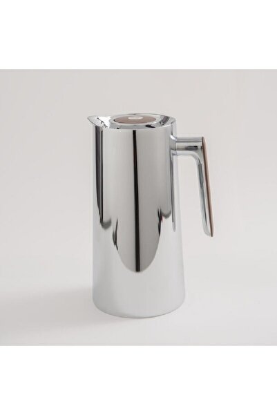 Dallaty قارورة مفرغة من الفولاذ الفضي سعة 1 لتر بمقبض خشبي