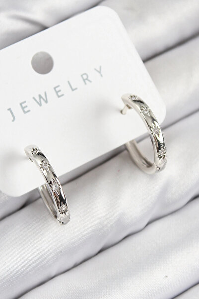 Clariss Brass Zircon Stone Hoop Model Silver Color Women's Earrings