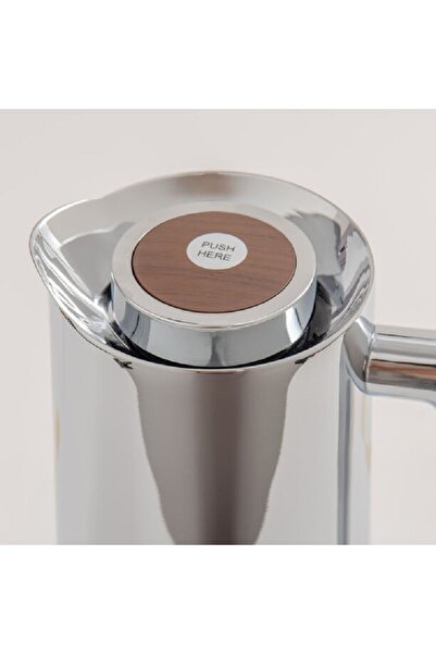 Dallaty 1L silver steel vacuum flask with wooden handle