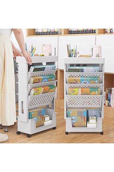 Cozy Nest عربة تخزين كتب بخمس طبقات مع عجلات