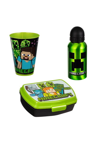 Micostore Pachet Minecraft: Pahar 430ml, Sticla Apa 400ml, Caserola Pranz Copii