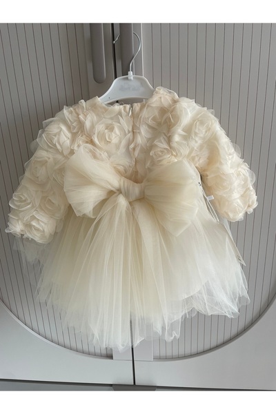 SweetMe Çiçek tülden uzun kol şık elbise