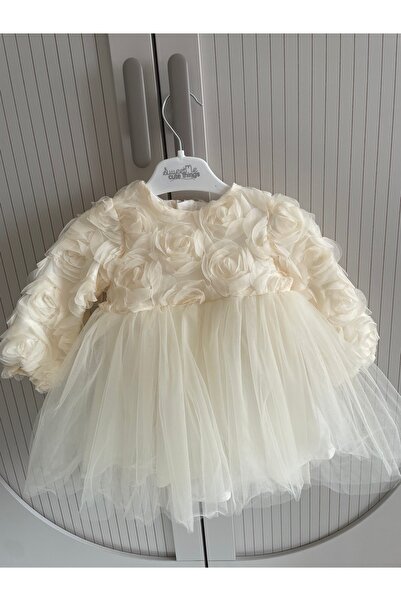 SweetMe Çiçek tülden uzun kol şık elbise