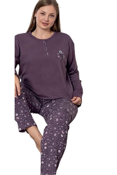 bipamuk Serena Line Interlock Fabric Plus Size Women's Pajama Set Winter 3Xl/6Xl