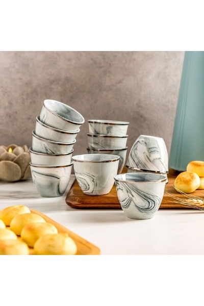 LA MESA ١٢ فنجان قهوة عربي رخامي فضي من برج الحوت