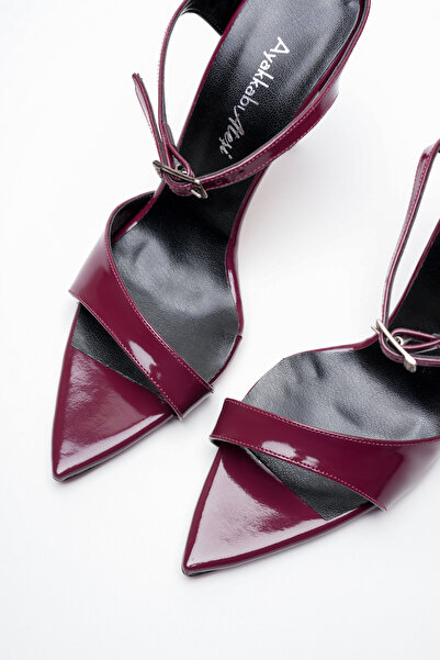 Ayakkabı Ateşi Women's Pointed Toe Summer Thin Heeled Shoes Yore Burgundy Patent Leather
