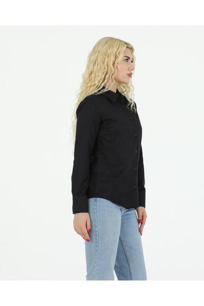 Sortie Women's Black Color Slim Long Sleeve Midi Length Shirt with Sleeves