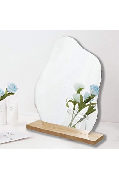 Slasa Vanity Mirror - Frameless Acrylic Cloud Tabletop Mirror with Wooden Stand